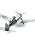 Rear view of F4U Corsair 3D Metal Model Kit Unassembled No Glue No Solder Needed Easy Clip From Metal Sheets For Hobbyists And Aircraft Building Enthusiasts Ages 14 And Up With Realistic Detailing, showing detailed etched wings and tail.