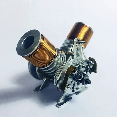 Mini Metal V Type Double Cylinder Electromagnetic Engine Model V2 Working Demonstration Toy For Hands On Physics Experiment With Six To Twelve Volt Supply, metal close-up