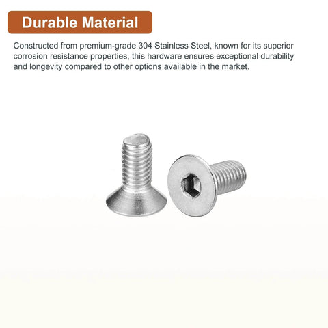 M5 0.8 X 12mm Flat Head Socket Cap Screws Set, 25 Pack, 304 Stainless Steel, Countersunk Hex Socket Bolts With Full Thread