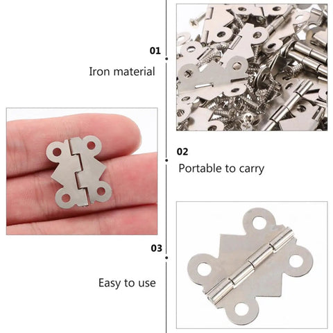 Close-up of 20 Pack No-Fuss Vintage Butterfly Hinges For Cabinets And Small Wood Boxes Iron Material Sturdy Easy Install Hardware