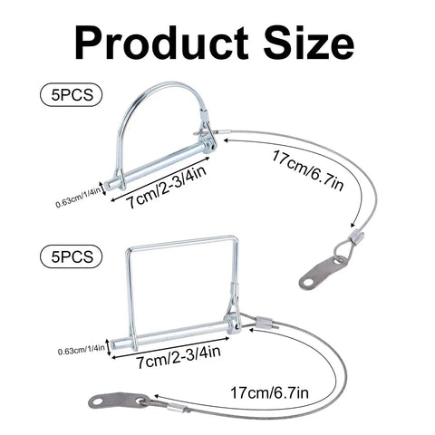 Two types of 10-Piece Trailer Hitch Coupler Pins With Quick Release Ring Locking Pins Set 1/4 Inch By 2-3/4 Inch for towing accessories.