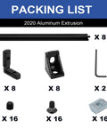 8 Pack Dope 2020 Aluminum Extrusion V Slot 500mm Black With Corner Bracket Kit for DIY 3D Printer Frame components shown.