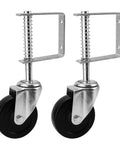 Pair of 4-inch gate caster wheel kit with spring loaded swivel for uneven ground 360 degree pushing and pulling no sweat