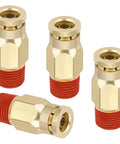 Set of four One Quarter Inch Push To Connect Brass Fittings Union Straight Joint DOT Approved Tube Outer Diameter To One Eighth Inch NPT Thread Air Line Adapter