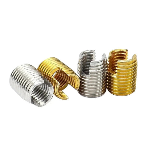 Heavy Duty Self Tapping Thread Inserts Made From Stainless Steel With Zinc Plating Coating For M2 To M16 Sizes in silver and gold colors.