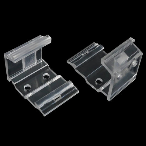 Two Piece Clear Concealed Mounting Brackets For One Inch Vinyl Or Aluminum Mini Blinds, heavy duty plastic build, top view.