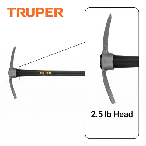 2.5 Pound Forged Steel Pick Mattock With 36 Inch Fiberglass Handle And Rubber Grip For Heavy Duty Digging And Clearing Hard Soil