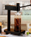 Heavy Duty Manual Can Sealer Machine for Aluminum and Plastic Cans on table with adjustable height cup sealing a jar of iced drink