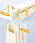 Cord Cover Wall Mount Kit 157In Beige Low Profile Cable Raceway Hider for TV Cables Wire Concealer showing snap-on and slide-on designs.