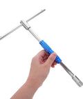 Adjustable Hex Socket Wrench With Ratcheting T Handle And Ergonomic Grips For Heavy Duty Vehicle Repair and Auto Maintenance held in hand