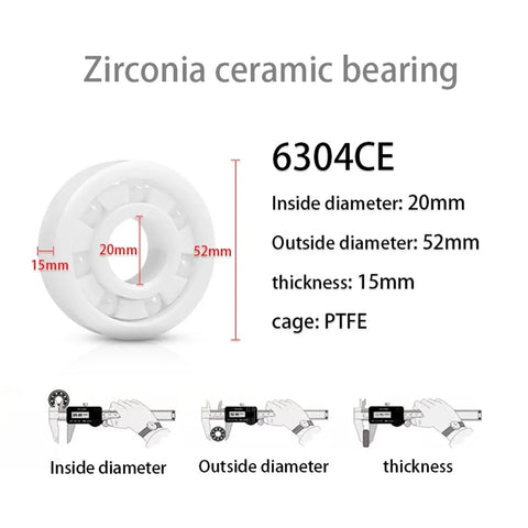 Premium Heavy Duty Full Zirconia Ceramic Deep Groove Ball Bearing 6312Ce 60X130X31Mm Five Pack Rolls, 6304CE size details.