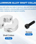Two Pack Shaft Collar Set With Half Inch Bore Built Tough Heavy Duty Double Split Design One And Three Sixteenths Inch Outer Diameter Three Eighths Inch Thick Aluminum Clamping Style Locking Collars For CNC Machines, Conveyors, And Machinery, with 4 screws