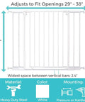 Ninja Level Heavy Duty Auto Close Baby Gate Featuring Hella Low Half Inch Threshold, 30 inch tall, white steel, adjustable 29 to 38 inches wide.