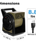Dimensions of Beast High Velocity 450 CFM Fan With 3 Speed Settings 120V Air Mover, shown with 10ft power cord and 8.8 lbs weight.