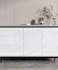 Side view of cabinet with Peel And Stick Marble Countertop Cover 30x120 Inches White Marble Self Adhesive Waterproof Wallpaper