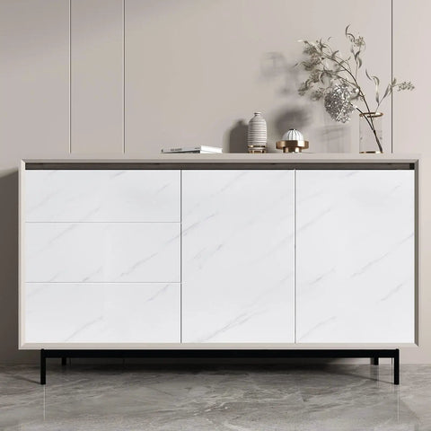 Side view of cabinet with Peel And Stick Marble Countertop Cover 30x120 Inches White Marble Self Adhesive Waterproof Wallpaper