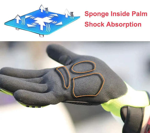 Anti Vibration Oil Proof Cut Resistant Safety Work Glove With Full Finger Design showcasing sponge inside palm for shock absorption.