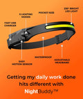 Ultra Bright 5 Mode LED Headlamp for Adults with USB Rechargeable Battery, waterproof adjustable headband shown