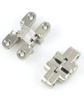 Zinc Alloy Hidden Cross Cabinet Hinge With 43mm Size And Soft Close Damper For 15 16 18 Board Cabinets, top angle view