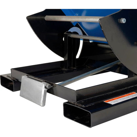 Heavy Duty Workhorse 3 Cubic Yard Self Dumping Forklift Hopper With Bump Release And 6000 Lb Capacity angled view of hopper base and release mechanism