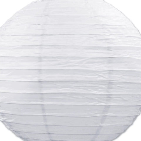 White Jumbo Paper Lantern Hanging Decoration, 30 Inch Diameter, Large White Lantern With Metal Supports And Clear Cord, Perfect For Weddings