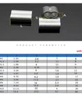 Heavy Duty Aluminum Wire Rope Ferrules With Double Hole Oval Shape For Bulletproof Cable Fastening and Slick Pipe Clamps, sizes and dimensions displayed.