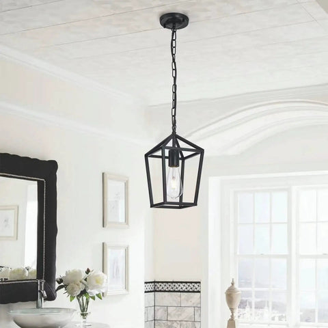 Cool Black Lantern Pendant Light For Kitchen Island And Hallway Modern Farmhouse Cage Pendant Lighting Retro Style Hanging Fixture
