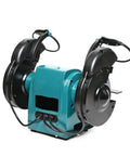 All In One 6 Inch Bench Grinder Polisher for Metal Stone and Woodworking, rear view showing dual wheel and solid base