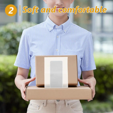 Person holding boxes with White EPE Foam Packing Bags 100 Pack For Shipping And Storage Protect Your Stuff Small Photo Frames