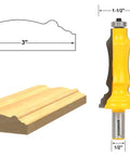 3-Inch Door And Window Casing Router Bit With Half-Inch Shank Premium C3 Micro-Grain Tungsten Carbide next to wood profile