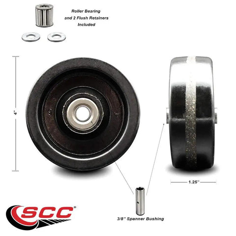 Hardworking 4 Inch Phenolic Replacement Wheel With Roller Bearing And 3 8 Inch Bore Rated For 600 Pounds Per Unit Built Tough For Shop Floors And Delivers Smooth Operation On Any Industrial Cart Setup
