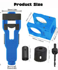 Get That Mortise Done Fast With This Premium Door Lock Installation Kit Featuring Auto Positioning For Precise Scoring And Chiseling On Wooden Doors To Make Your Job Easier. Blue ABS door mortise kit with 25mm and 58mm sizes, steel bits and hole saws