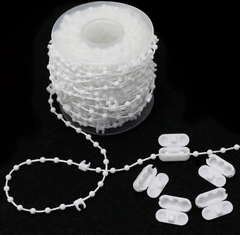 Vertical Blind Bottom Chain Kit 20 Meters With 200 Clips And 5 Plastic Chain Connectors For 3.5 Inch Slats 89 Mm DIY Replacement