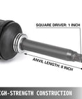 1 Inch Pneumatic Air Impact Wrench Heavy Duty Muscle Knocks Loose Rusty Nuts Quick With 5800 Nm Max Torque And 4000 Rpm Motor showing square drive and anvil length.