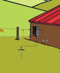 Illustration of Dual Power Electric Fence Energizer for 20 Acre Pastures 2 In 1 Design connected to a barn with AC power and fence.