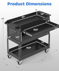 Product dimensions of 3 Tier Rolling Tool Cart With Lockable Drawer And Pegboard Hooks, Built Tough Heavy Duty Metal Utility Cart On Wheels For Garage, Workshop And Warehouse Organization, 33 x 14 x 30 in
