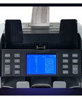 Dead On Accurate Cash Counter Machine With Touch Screen And Built In Printer displaying notes summary on bright blue LCD.