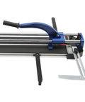 24Inch Heavy Duty Manual Tile Cutter For Porcelain And Ceramic Slabs Featuring Tungsten Alloy Score Wheel, detailed view of handle and rail.