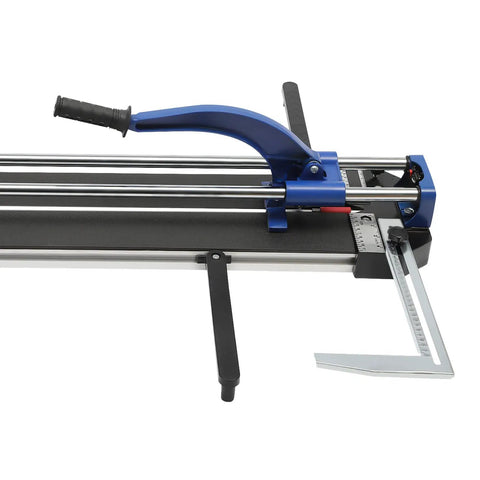 24Inch Heavy Duty Manual Tile Cutter For Porcelain And Ceramic Slabs Featuring Tungsten Alloy Score Wheel, detailed view of handle and rail.
