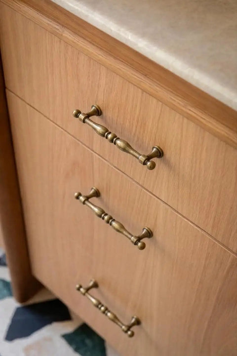 Antique Brass Cabinet Pulls Set Of 6, 5 Inch Center Drawer Handles With Easy Install Screws, Includes Long And Short Mounting Screws