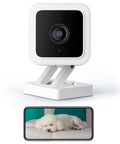 Killer 1080P HD WiFi Security Camera For Indoor And Outdoor Use, Color Night Vision, white camera monitoring a sleeping pet