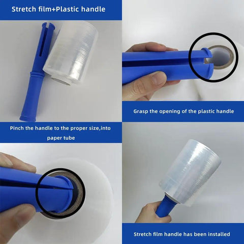 Heavy Duty Stretch Film Roll For Moving And Shipping with handle installation process.