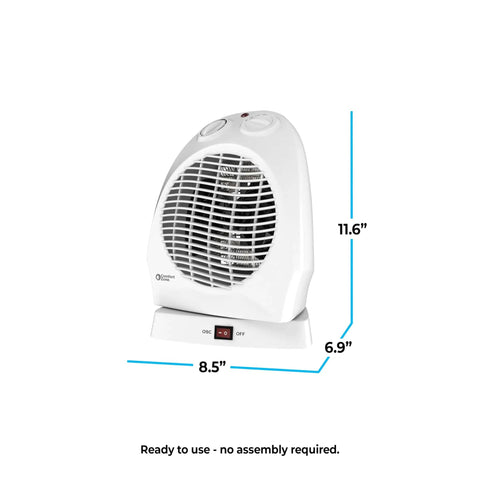 Portable Space Heater With Oscillating Fan And No-Fuss Cooling Mode, 750 To 1500-Watt, Adjustable Thermostat, compact white design.