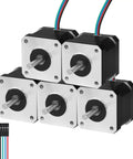 5 Pack Nema 17 Stepper Motors 2 Phase 1.8 Degree High Torque Bipolar 0.41 Nm 58 Oz In 40 mm Body with cables for 3D Printer
