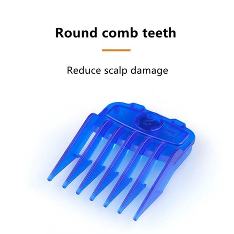 Close-up of blue clip from 10 Piece Clip Guide Set For Electric Clippers Magnetic Guards Pro Haircut Combs For Barbershop And Home Use Adjustable Length Tips For Precise Trim Control Smooth Guide Durable Plastic Construction Y0729 Color Box.