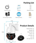 Top Shelf 4K 8MP Poe PTZ Outdoor Security Camera Delivering A Legit 20X Optical Zoom showcases installation components and detailed features.