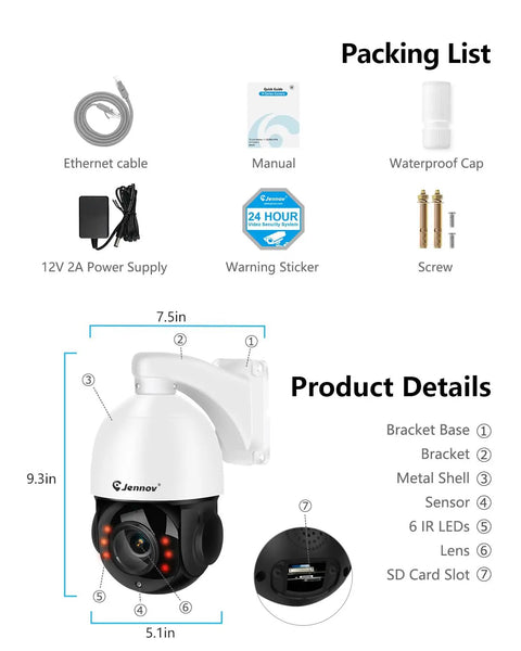 Top Shelf 4K 8MP Poe PTZ Outdoor Security Camera Delivering A Legit 20X Optical Zoom showcases installation components and detailed features.