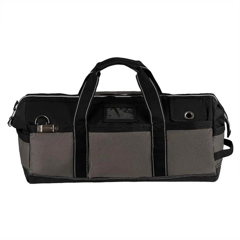 Extreme Big Daddy Tool Bag In Gray With 25 Pockets, Diamond PVC Bottom, Gate Mouth Dry Bag Opening, Heavy Duty 1680D Poly, front view