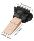 Wooden bench pin with adjustable clamp, compact workbench tool ideal for jewelry making and DIY projects. Dimensions included.