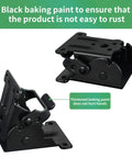 Black steel folding table leg bracket with thick baking paint finish, part of Four Pack Folding Table Leg Brackets Adjustable Zero To Ninety Steel Hinges For Workshop Tables Desks Rust Proof Black Finish Holds Five Hundred Pounds Each Dang Sturdy Hardware.